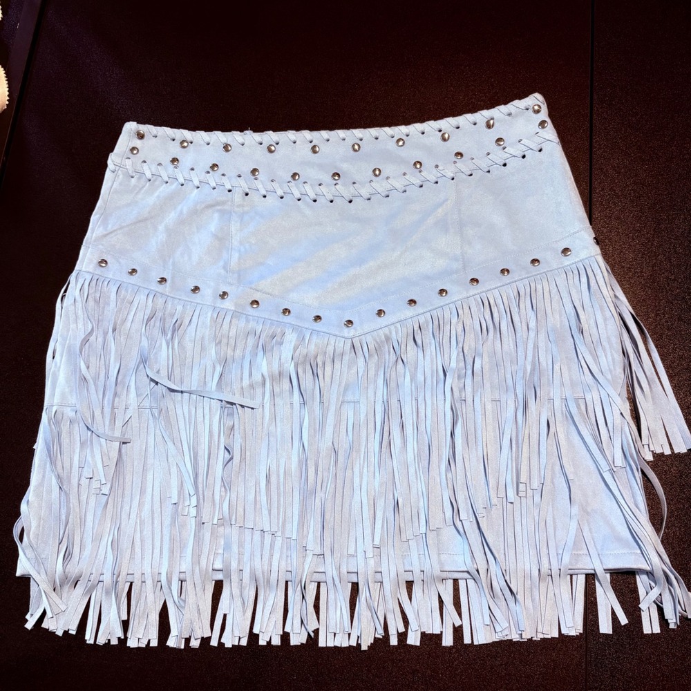 light blue Idyllwind suede skirt Studded fringe western Miranda lambert large